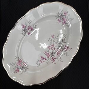 Karolina Poland Oval 13" Serving Platter Pink Floral Scalloped Gold Trim 3879